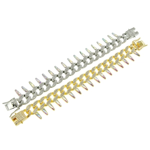 Hip hop iced out Cuban link necklace with colorful spikes in gold and silver finish