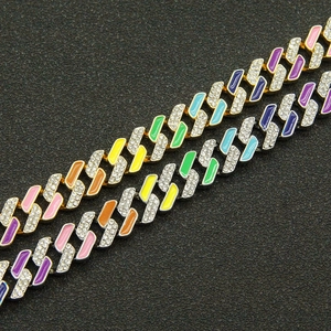 Rainbow Cuban link bracelets with gold and silver plating and sparkling rhinestones