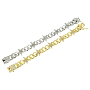 Bracelets cubains hip-hop avec étoiles pavées de strass en finitions dorée et argentée