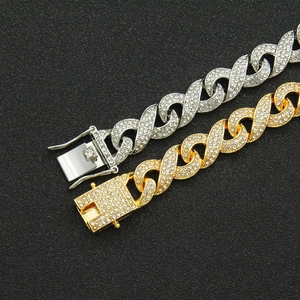 Iced out infinity link chain necklaces in gold and silver finish with full diamond accents