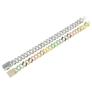 Rainbow Cuban link chain necklace with sparkling crystals and colorful enamel drip details