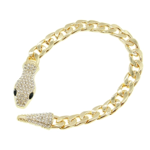 Fashion Alloy Rhinestone Snake Head Bracelet For Women Men Cuban Link Chain Magnetic Clasp Hip Hop Punk Style Jewelry