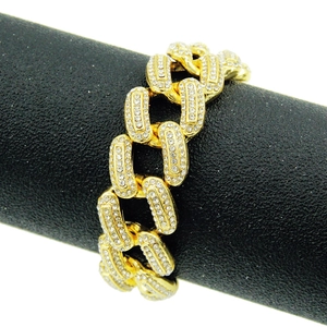 Bracelet Maille Cubaine Iced Out Hip Hop pour Homme Incrusté de Strass Alliage Chaîne Plaqué Or Argent Bijoux Streetwear