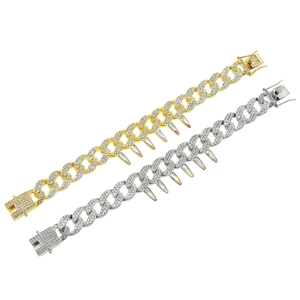 Iced out Cuban link bracelets with colorful teardrop charms in gold and silver finish