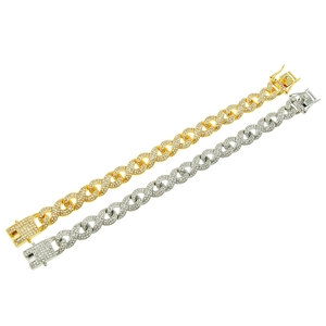 Men's hip hop Cuban chain bracelets with iced out rhinestones in gold and silver finish