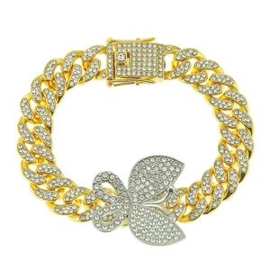 Hip-Hop Goldton Panzerarmband mit großem schmetterlingsförmigem Anhänger und Strass