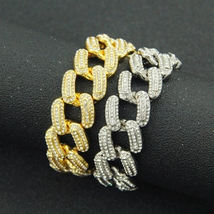 Bracelets cubains hip-hop glacés en or et argent avec pavé de strass étincelants
