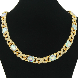 Set Collana Bracciale Maglia Cubana Hip Hop Iced Out Con Strass Rettangolari Colorati AB Simbolo Infinito Lega Gioielli