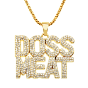 Collier Pendentif Lettre Boss Meat en Alliage de Strass Hip Hop pour Hommes Bijoux Iced Out Bling Lettre Colliers Plaqués Or Argent