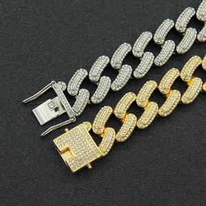 Bracelet Cuban Link hip hop en or et argent avec pavé de strass étincelants