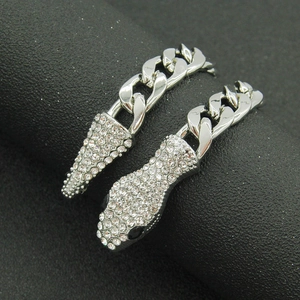 Silver cuban link snake head bracelet with sparkling diamonds and magnet clasp for couples