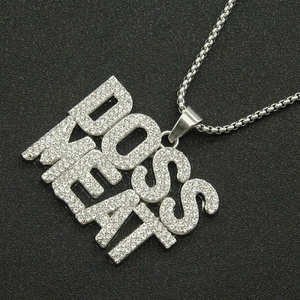 Collier hip hop argenté BOSS MEAT avec pendentif serti de diamants pour hommes