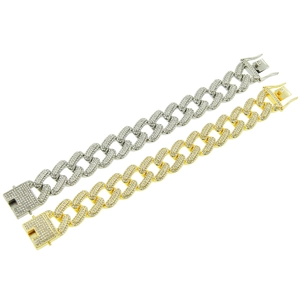 Bracelets cubains hip hop glacés en finitions or et argent avec strass scintillants