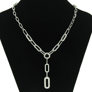 Collier Chaîne Cubaine en Y Minimaliste pour Femmes Rétro Alliage Fer Incrusté de Strass Géométrique Chaîne de Pull Bijoux
