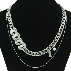 Collier À Plusieurs Rangs Avec Chaîne Cuba En Fer Et Chaîne À Billes En Cuivre Zircon Marquise Imitation Künstliche Perle Bijoux Pour Femme