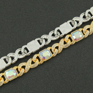 Bracciali hip hop in oro e argento con cristalli colorati e maglie a forma di infinito