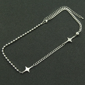 Minimalist stainless steel asymmetric necklace with ball chain and star pendants