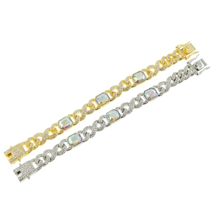 Set collana cubana hip hop con pietre rettangolari colorate e pavé di diamanti brillanti