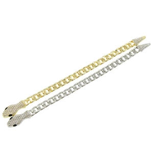 Luxury Cuban chain necklace with iced out snake head clasp in gold and silver finish
