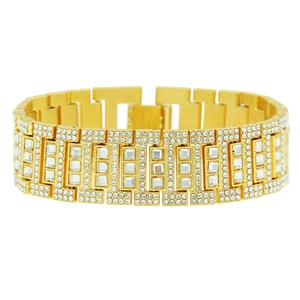 Bracelet Large pour Hommes Hip Hop Punk en Alliage Strass Style Bracelet de Montre Chaîne à Maillons Mode Bijoux de Fête