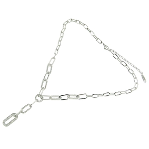 Collier en Y argenté avec maillons cubains en zircone et fermoir mousqueton réglable