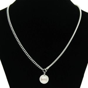Hip hop titanium steel necklace featuring a mixed Cuban and snake chain with round pendant