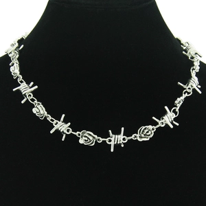 Punk Barbed Wire Rose Choker Necklace Zinc Alloy Metallic Gothic Industrial Style Jewelry For Women Streetwear Accessories