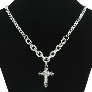 Punk Titanstahl Kreuz Anhänger Halskette Für Damen Herren Legierung Strass Eingelegt Hip Hop Mode Schmuck Geschenk