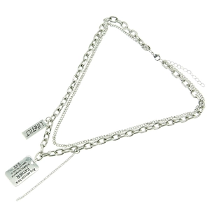 Double-layered silver chain necklace with rectangular father sentiment pendants and lobster clasp