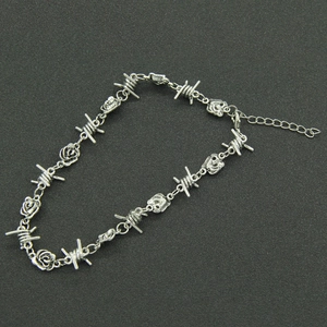 Gothic rose and thorn chain necklace in antique silver finish for women fashion