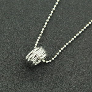 Silver minimalist double-layer ball chain necklace with multi-ring cylindrical pendant