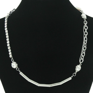 Elegant Titanium Steel Patchwork Necklace With Natural Artificial Pearl Rhinestone Cuban Chain For Women Street Style Jewelry