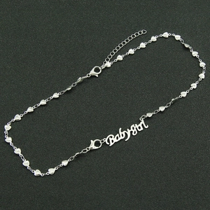Silver stainless steel heart link necklace with a polished Babygirl letter pendant