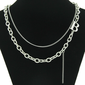 Double Layered Titanium Steel Cuban Link Letter B Pendant Necklace For Women Men Punk Streetwear Minimalist Silver Jewelry