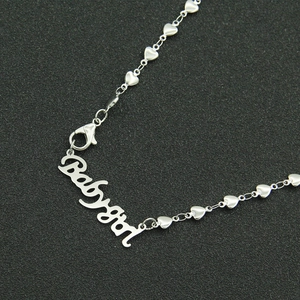 Silver Babygirl letter pendant necklace with unique heart-shaped chain links