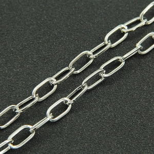 Close-up of polished silver paperclip chain necklace with high-gloss metallic finish