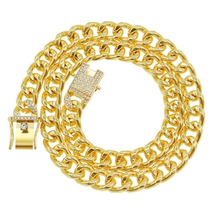 Collier Chaîne Cubaine Hip Hop pour Hommes Alliage de Zinc Fer Strass Fermoir Pavé Punk Streetwear Bijoux Or Argent Ras du Cou