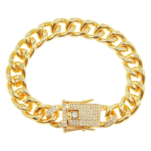 Men's Hip Hop Cuban Link Bracelet Alloy Rhinestone Inlaid Clasp Heavy Metal Chain Street Style Jewelry Gift