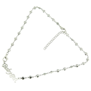 Silver-toned heart chain necklace with Babygirl script pendant and lobster clasp