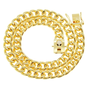 Collier Bracelet Chaîne Cubaine Hip Hop Homme Plaqué Or Argent Fer Alliage de Zinc Strass Fermoir Tête d'Alien Bijoux
