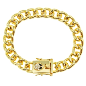 Bracelet gourmette dorée pour hommes avec fermoir tête d'alien serti de strass