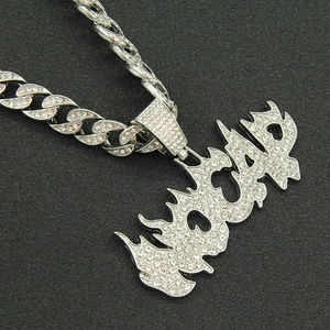 Iced out ROAR flame letter pendant with sparkling cuban chain for men's hip hop style