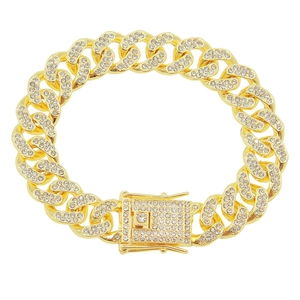 Men Hip Hop Iced Out Cuban Link Bracelet Alloy Rhinestone Pave Punk Gold Silver Rose Gold Plated Jewelry Hand Chain Gift