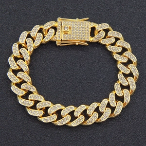 13mm gold iced out Miami Cuban link bracelet with sparkling rhinestones for men