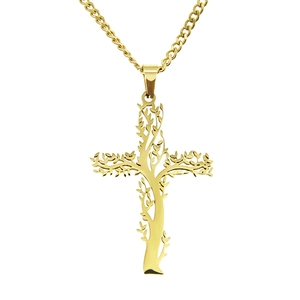 Vintage Hip Hop Collier Pendentif Arbre de Vie Croix en Acier Inoxydable Minimaliste Chaîne Cubaine Bijoux Hommes Femmes