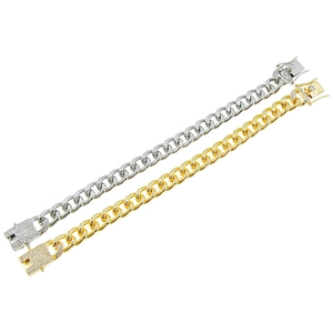Men's hip-hop Cuban link bracelets in gold and silver finish with iced-out gemstone clasp