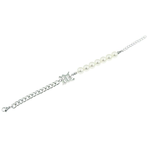 Gothic letter B Cuban chain and pearl hybrid bracelet for men with adjustable lobster clasp