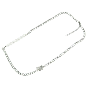 Fashionable titanium steel Cuban chain necklace with white pearls and butterfly pendant