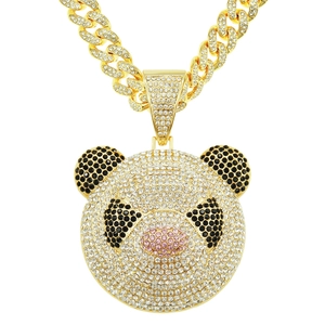Collar con Colgante de Cabeza de Panda Hip Hop Iced Out con Diamantes de Imitación Aleación Oro Plata Cadena Cubana Joyería Hombre