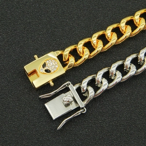 Bracelets gourmette en or et argent polis avec fermoir alien en diamant style hip hop